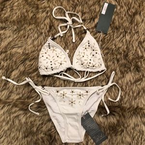 NWT 1 Sol white Bikini with Gold detail